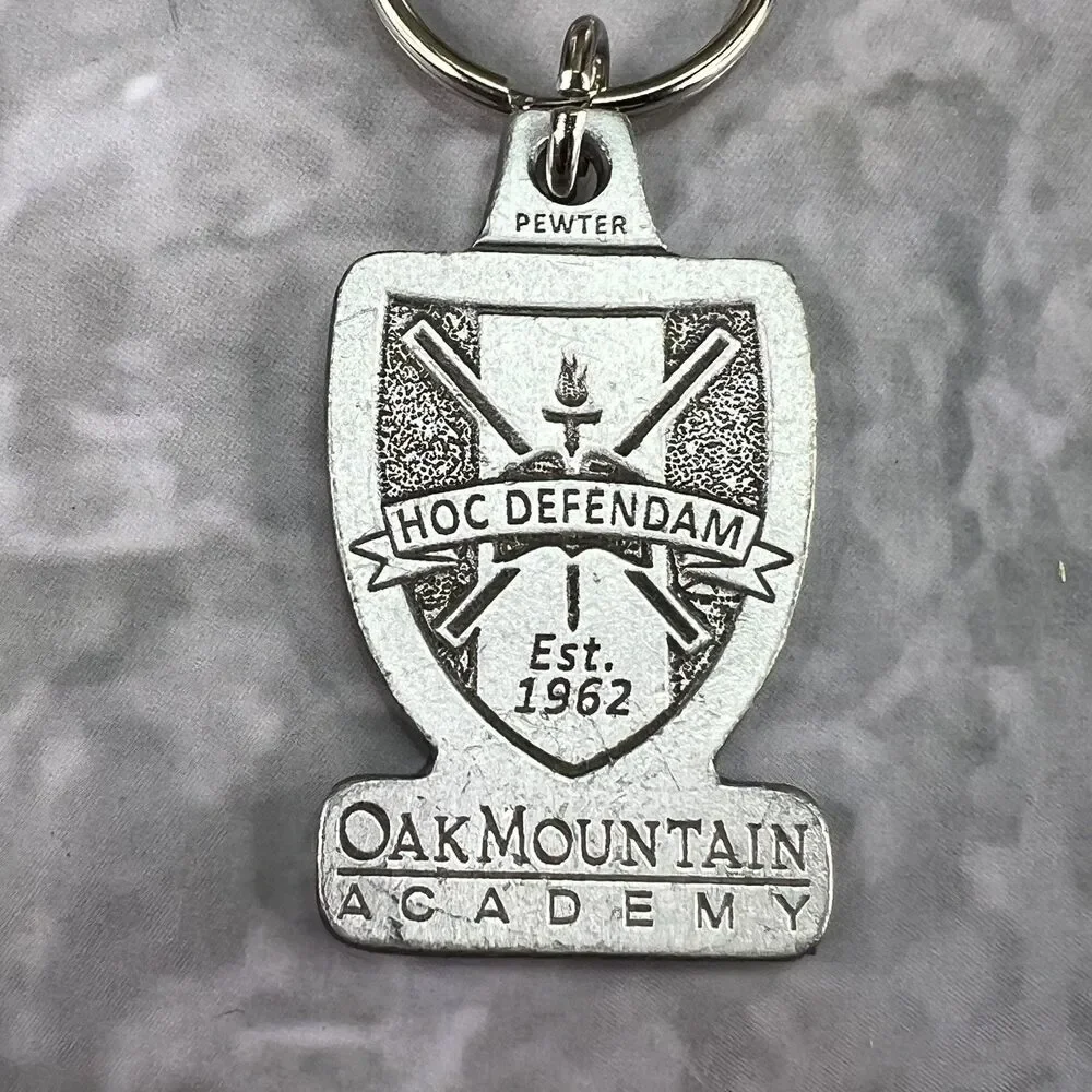 Oak Mountain Academy Pewter Keychain Est 1962 Hoc Defendam School Shield Logo